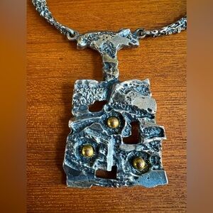 Robert Larin Necklace Brutalist Modernist Art Canadian OOAK Textured Pewter 60's